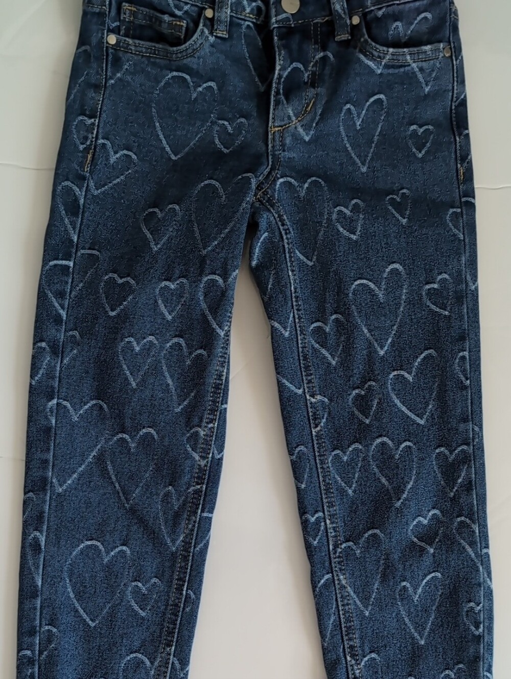 Girls' Dark Blue Heart Print Jeans